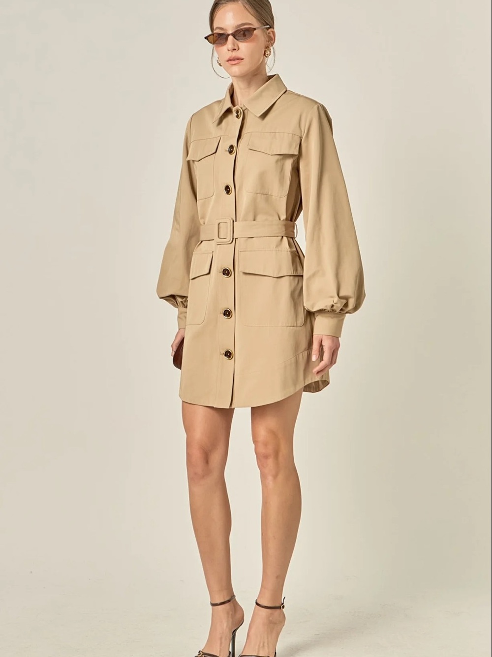 ENGLISH FACTORY BLAIR TRENCH MINI DRESS IN BEIGE